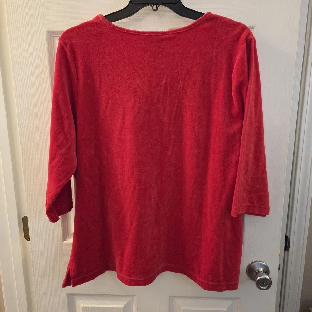 Quacker Factory sz 2X red velour/fleece pearl embellished top‎ NWT holiday